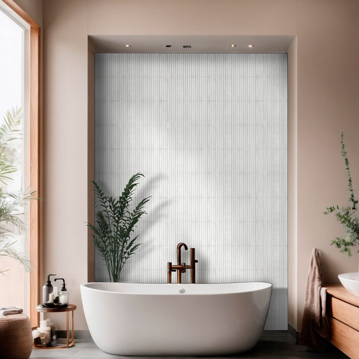 Arabescato Venato Slat 4x12 tile used on bathroom or accent wall