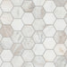 Flat view of Arabescato Venato White 5 inch Hexagon Honed Marble Tile with mesh backing