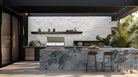 Arctic White XL Quartzite Panels installed on a wall with bright, layered texture