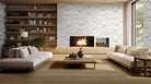 Arctic White XL Quartzite Panels installed on a fireplace wall with bright, layered texture