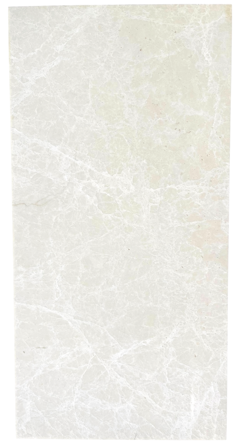 Polished Botticino marble tile 12x24 with warm beige and white veining