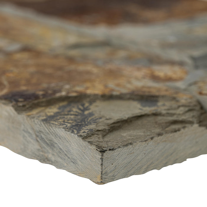 Close-up of California Gold Slate showing rustic split-face texture and natural color variation
