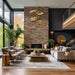 California Gold XL Stacked Slate Panels installed on living room wall with warm, earthy tones