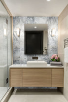Capri Blue Milano Ribbo Marble Tiles installed on bathroom wall with honed finish