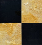 Close-up of checkerboard marble tile with white Calacatta and golden Giallo Reale finish