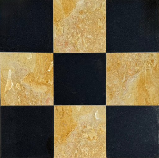 Checkerboard tile 12x12 with polished Calacatta Caldia and Giallo Reale marble squares