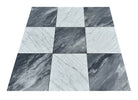 Close-up of Checkerboard Carrara and Bardiglio Marble tile showing contrast and fine marble veining