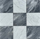Flat lay of Checkerboard Carrara and Bardiglio Marble tile – 12x12 Italian marble with honed finish.