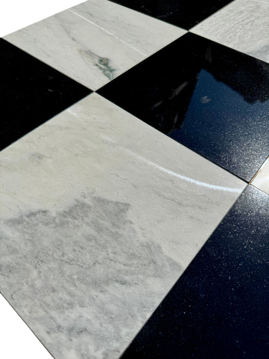 Checkerboard Danby Marble and Premium Black Granite Tile – 12x12