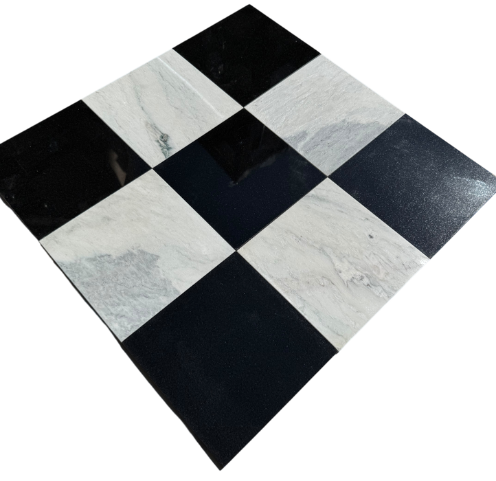 Checkerboard Danby Marble and Premium Black Granite Tile – 12x12