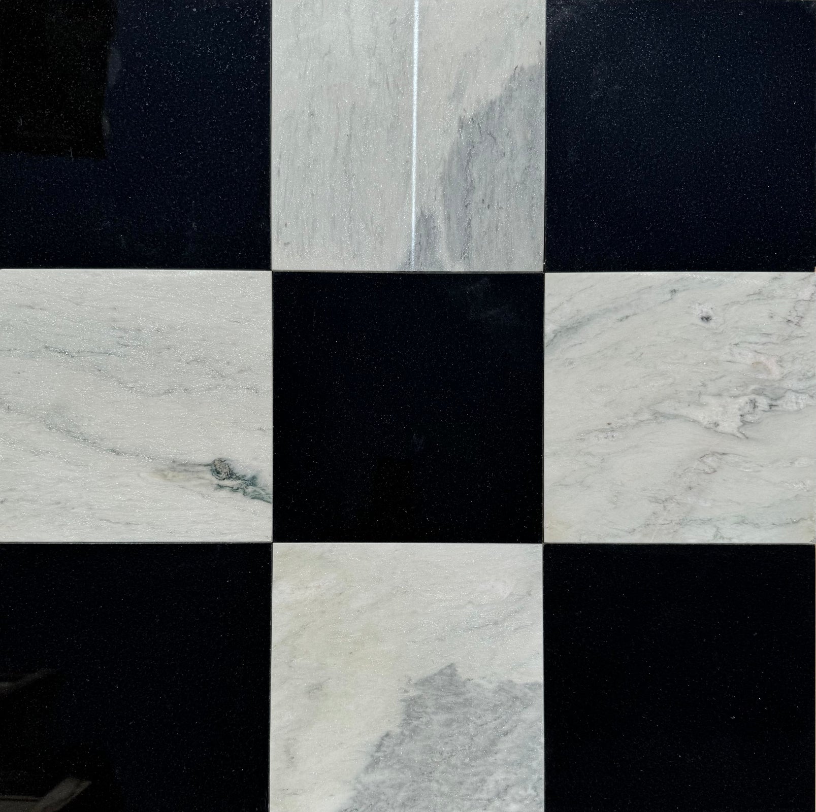 Checkerboard Danby Marble and Premium Black Granite Tile 12x12