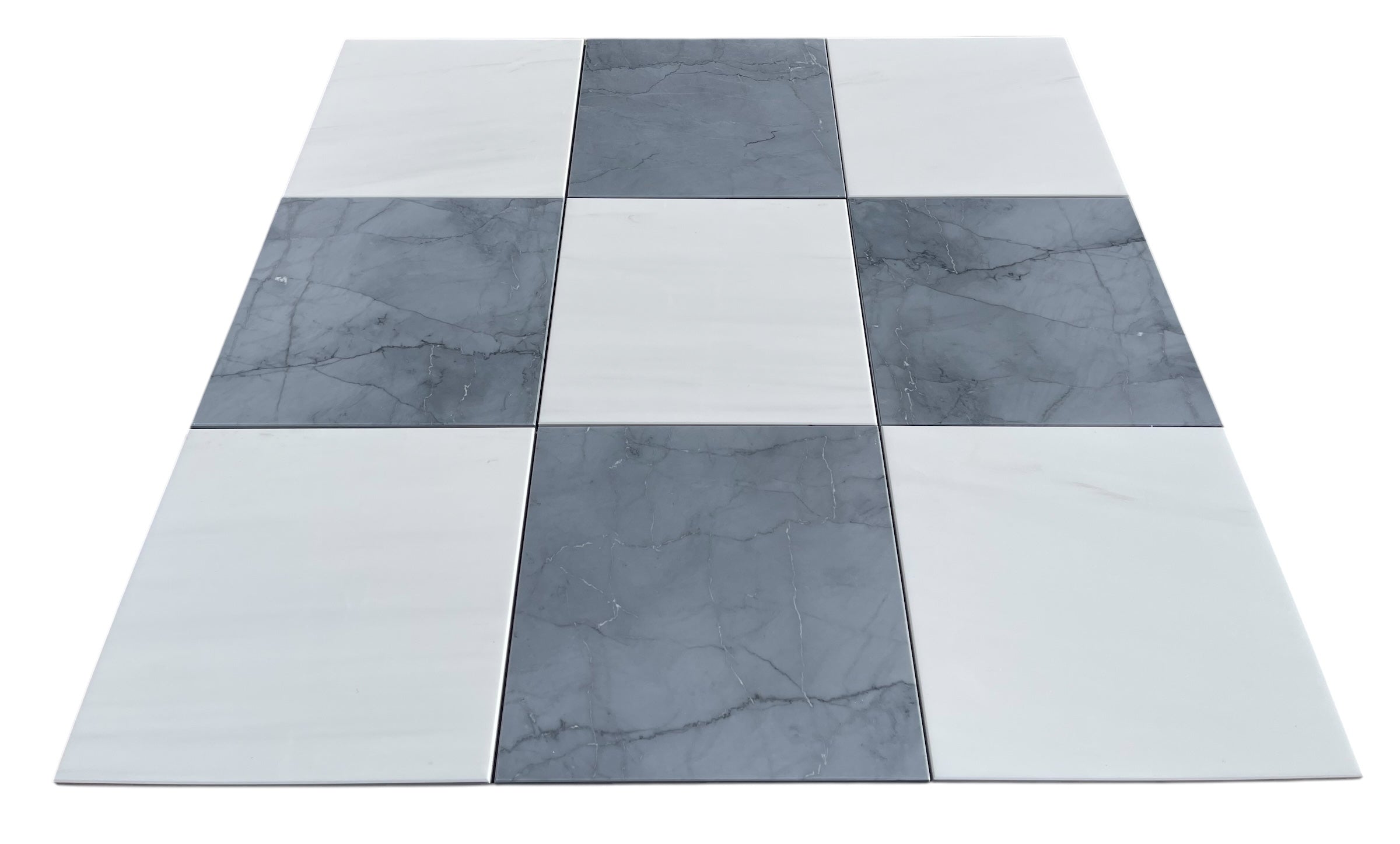Close-up of Dolomite and Bardiglio checkerboard pattern showing polished surface and subtle contrast