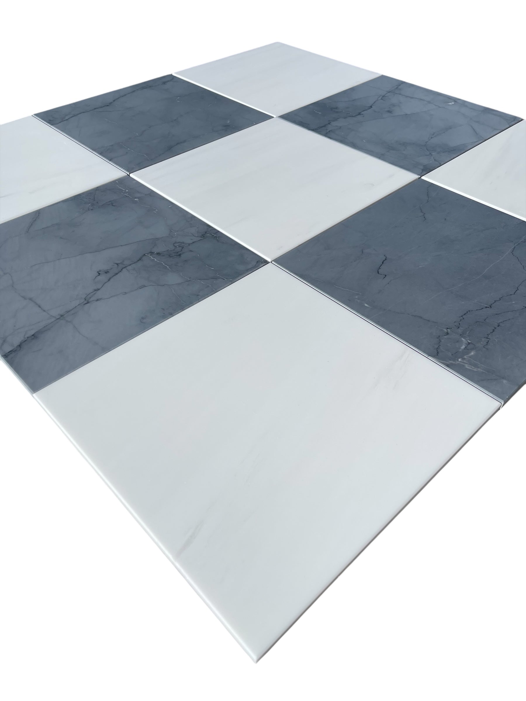 Flat view of Checkerboard Dolomite and Bardiglio Marble Tile, 12x12 polished with white and gray squares