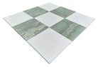 Close-up showing the texture of Ming Green and Thassos marble in checkerboard design