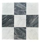 Checkerboard 12x12 tile with polished Statuary White and Nuvolato gray marble