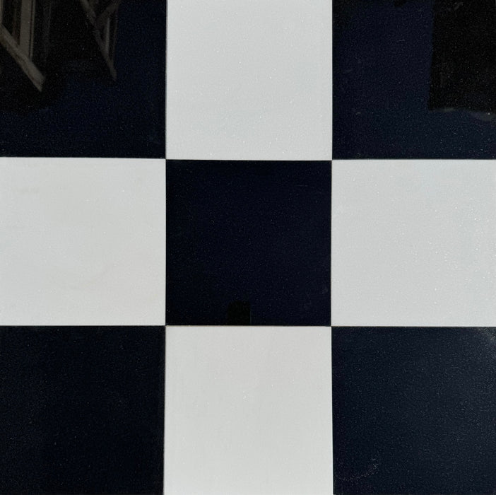 Checkerboard Thassos White Marble and Premium Black Granite Tile 12x12