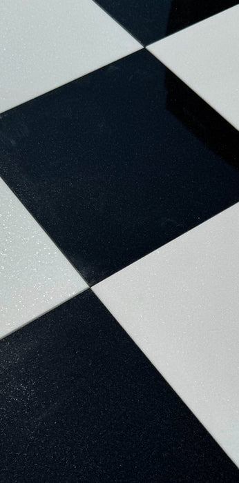 Checkerboard Thassos White Marble and Premium Black Granite Tile 12x12