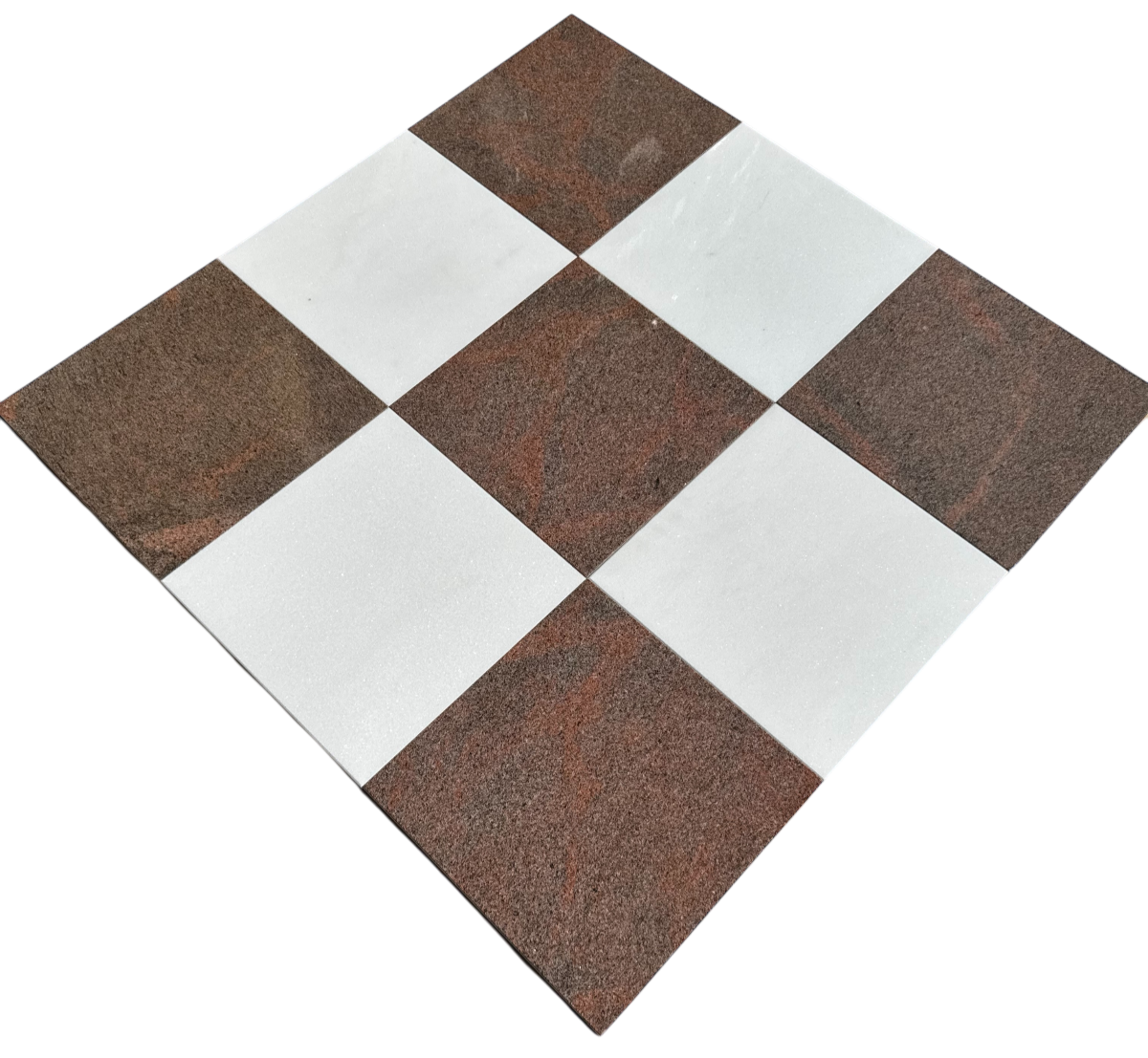 Checkerboard 12x12 tile with Thassos white marble and Bordeaux granite in polished finish