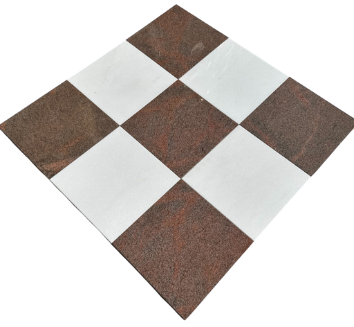 Checkerboard 12x12 tile with Thassos white marble and Bordeaux granite in polished finish
