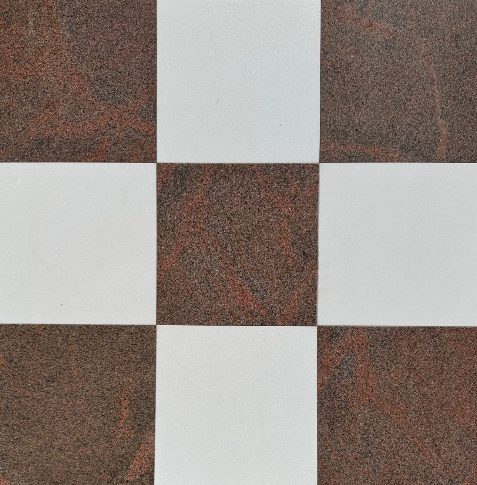 Checkerboard Thassos White Marble and Bordeaux Granite Tile – 12x12