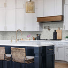 Cloudland Round Pattern Polished Marble Mosaic installed as a kitchen backsplash for a vibrant, modern look