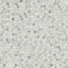Flat view of Cloudland Round Pattern Polished Marble Mosaic with aquamarine shades and delicate veining