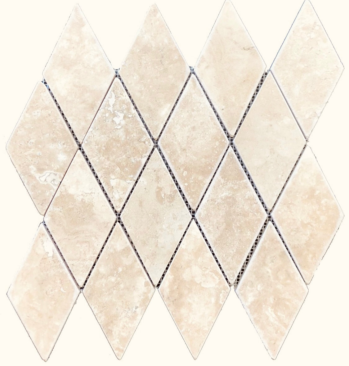 Flat view of Durango Travertine Rhomboid 3x6 Mosaic Tile Sheet