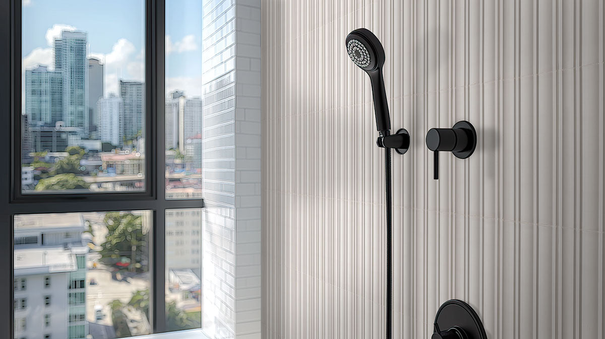Folk Pearl Fluted Tiles installed on bathroom wall with seamless, refined finish