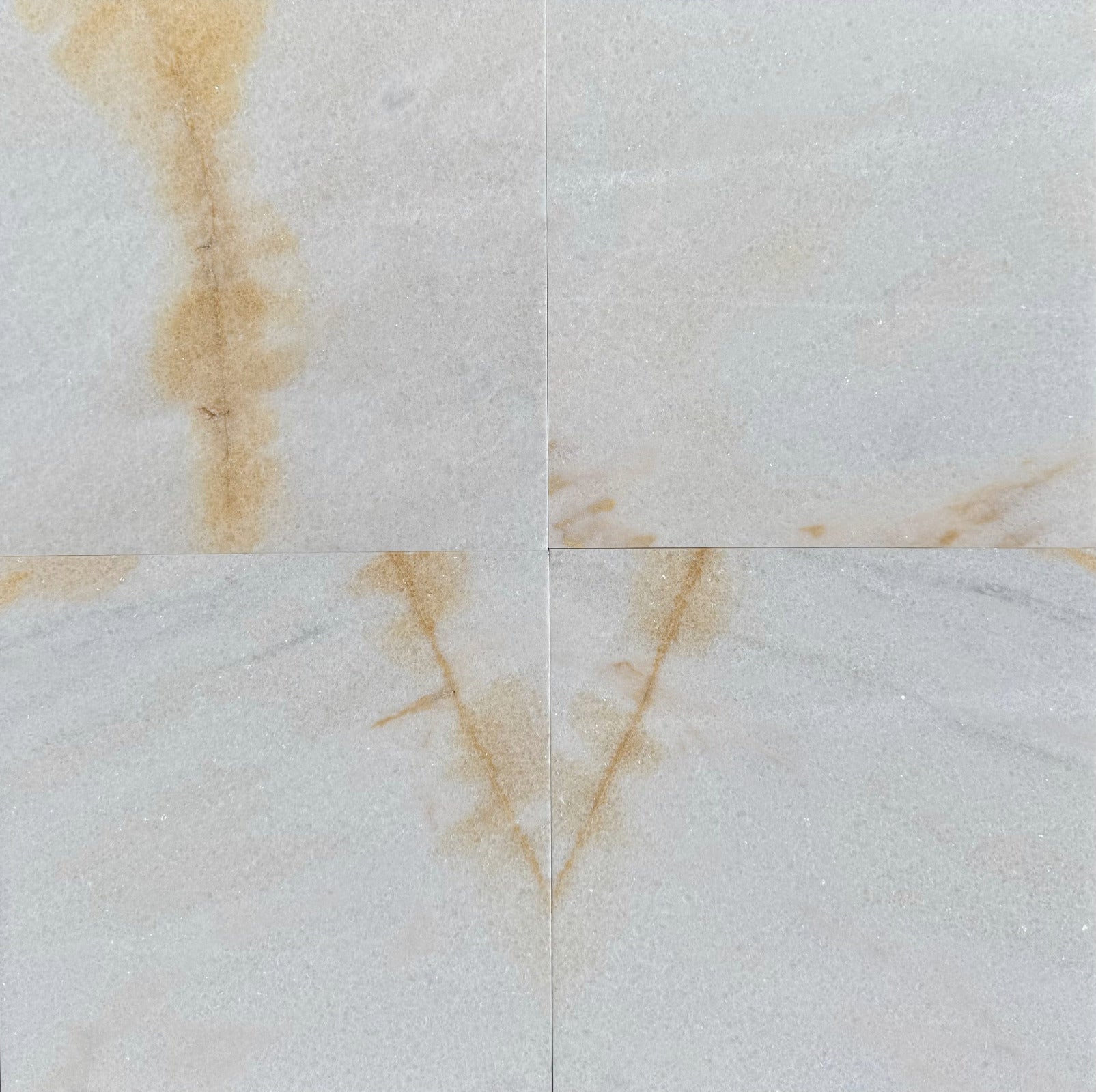 Flat view of Giallo Crystal marble tile in polished finish, 16x16 size, warm golden beige tones