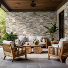 Golden Honey XL Quartzite Panels installed on a feature wall with natural golden tones