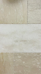 Flat layout of Golden Sand Marble tiles in Versailles pattern with brushed finish