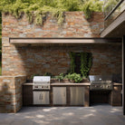Golden White XL Quartzite Panels installed on outdoor wall surround with bold contrast and rustic charm