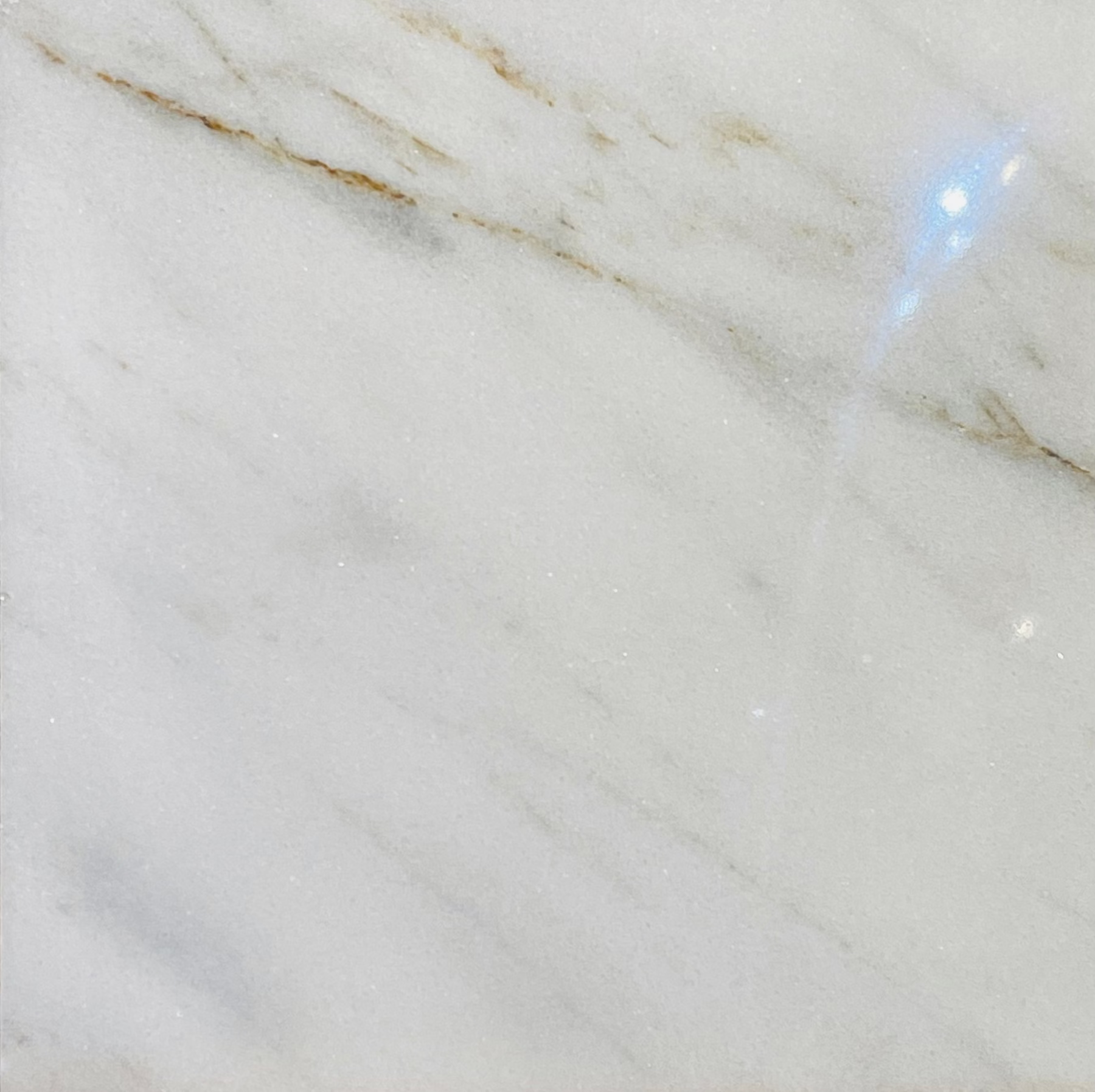 Close-up of Iceberg White Marble surface in polished finish with natural veining details