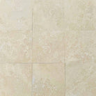 Flat view of Ivory Light Travertine 12x12 Honed Filled Tile with warm cream and beige tones