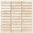 Ivory Travertine 1x4 inch tumbled mosaic tile sheet