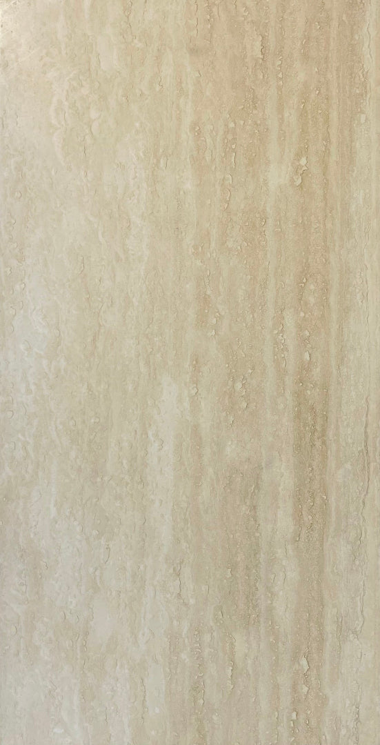 Flat view of Ivory Vein Cut Travertine Tile in honed and filled finish, 12x24 size