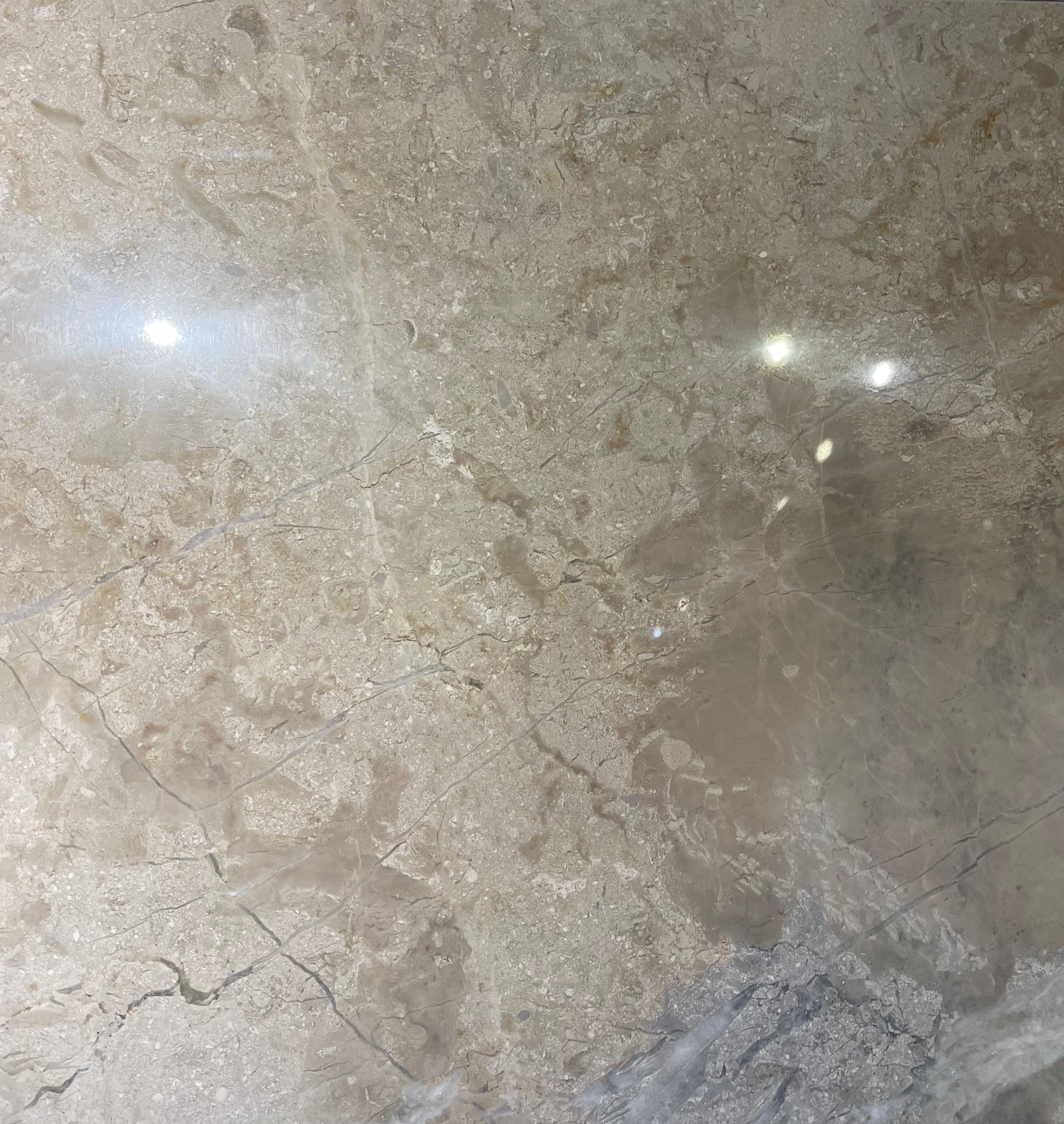 Flat lay of Ocean Blue Polished Limestone Tile 18x18 with natural veining