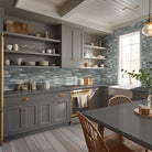 Sierra Blue XL Quartzite Panels installed on accent kitchen wall with rustic multitone finish