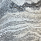 Flat view of Silver Travertine 18x18 tile in honed and filled finish, gray-tan-cream tones