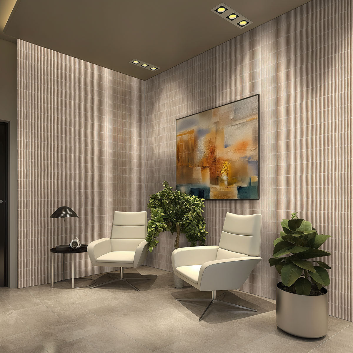 Sinfonia Piano Camel Fluted Tiles installed on commercial wall with clean vertical layout