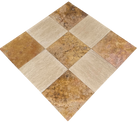 Checkerboard tile with Veincut Travertino and Sedona Travertine in 12x12 format