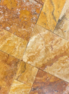 Flat view of Tuscany Gold Travertine Versailles Pattern with brushed and chiseled finish