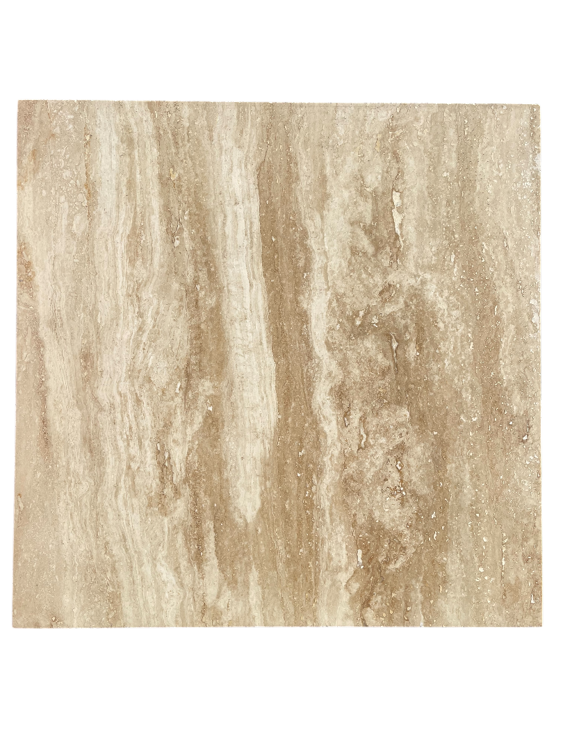 Flat view of Tuscany Vein Cut Travertine 24x24 Tile in polished finish