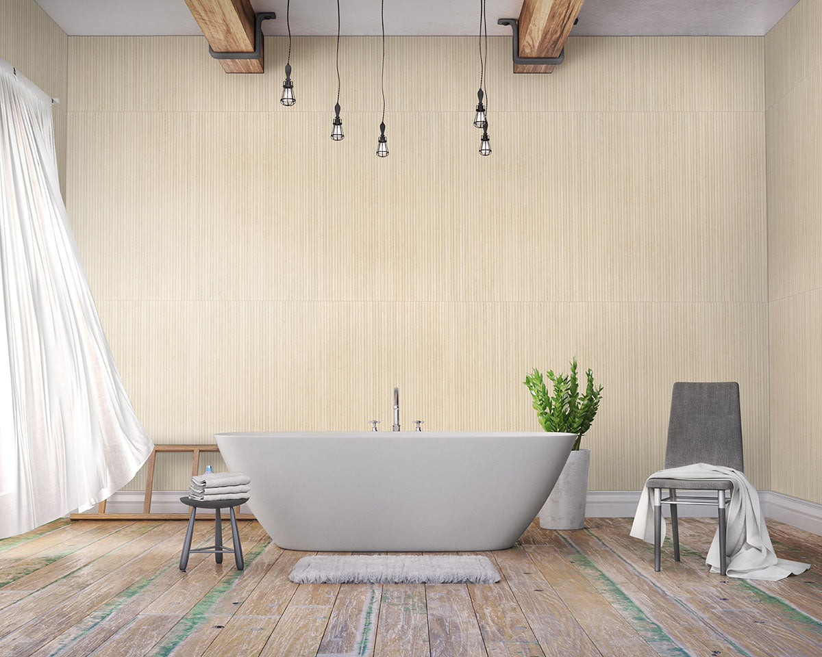 Urbanslat Blonde Wood Look Panels installed in modern bathroom shower with seamless matte finish