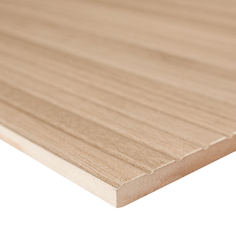 Edge view of Urbanslat Natural Wood Look showing 3D fluted texture and matte finish