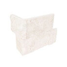 Flat view of XL Rockmount Mayra White 9x18 Corner with split-face limestone texture and snowy white tones