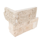 Flat view of XL Rockmount Roman Beige 9x18 Corner with split-face travertine surface in warm beige tones
