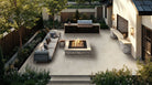 XL Rockmount Silver Travertine Corners installed outdoors with warm neutral tones