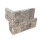 Flat view of XL Rockmount Silver Travertine 9x18 Corner with split-face texture and soft gray tones