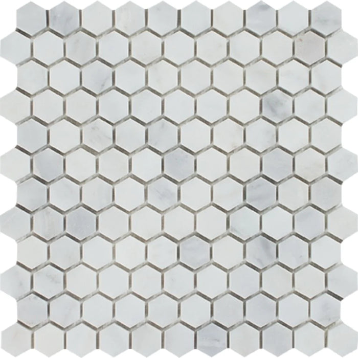 Arabescato Carrara Marble Hexagon 1x1" Mosaic